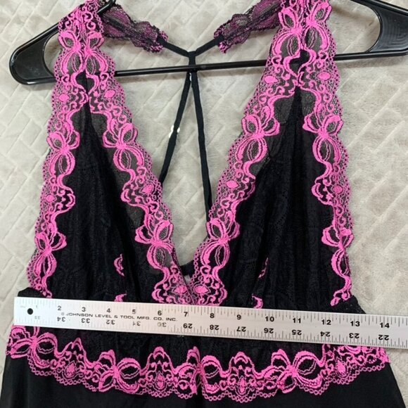 Womans Large Lingerie Top Black Pink Lace Fit & Flare Adjustable Strappy Sleeve - Picture 5 of 11
